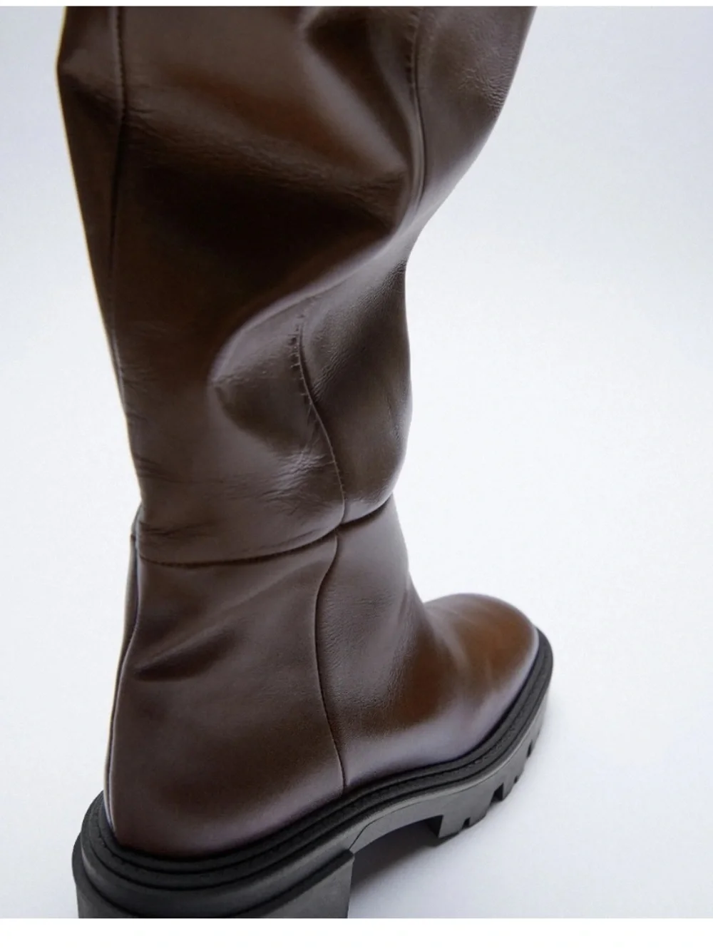 Viral Zara Knee-High Lug Sole Boots in Brown